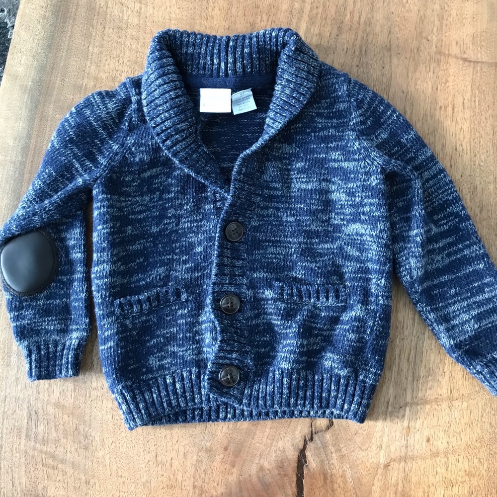 Navy blue boys cardigan with patch elbows